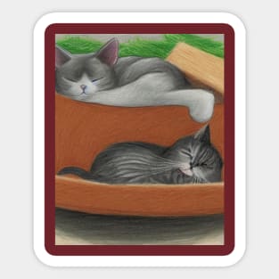 2 cats having a nap Sticker